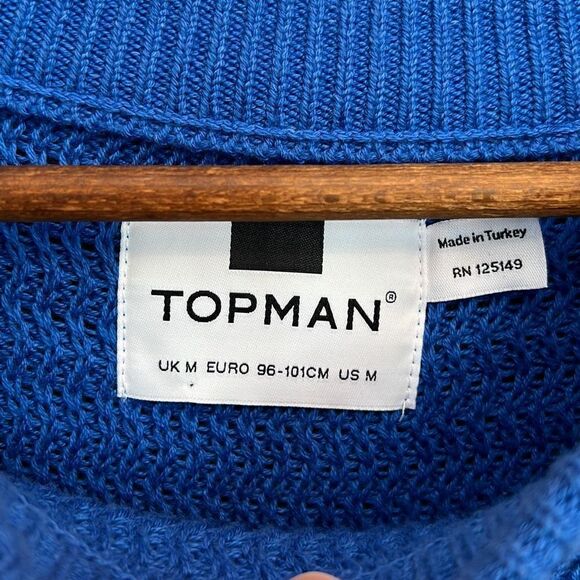 Topman Colorful Blue White Yellow Striped Crewneck Sweater Men’s Medium - Picture 2 of 6